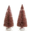 Mini Pink Bottle Brush Christmas Tree with Glitter Top - Set of 2 Fashion