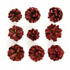 Mini Red Glitter Tipped Natural Pincones - Pack of 9 Cheap