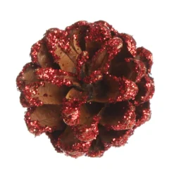Mini Red Glitter Tipped Natural Pincones - Pack of 9 Cheap