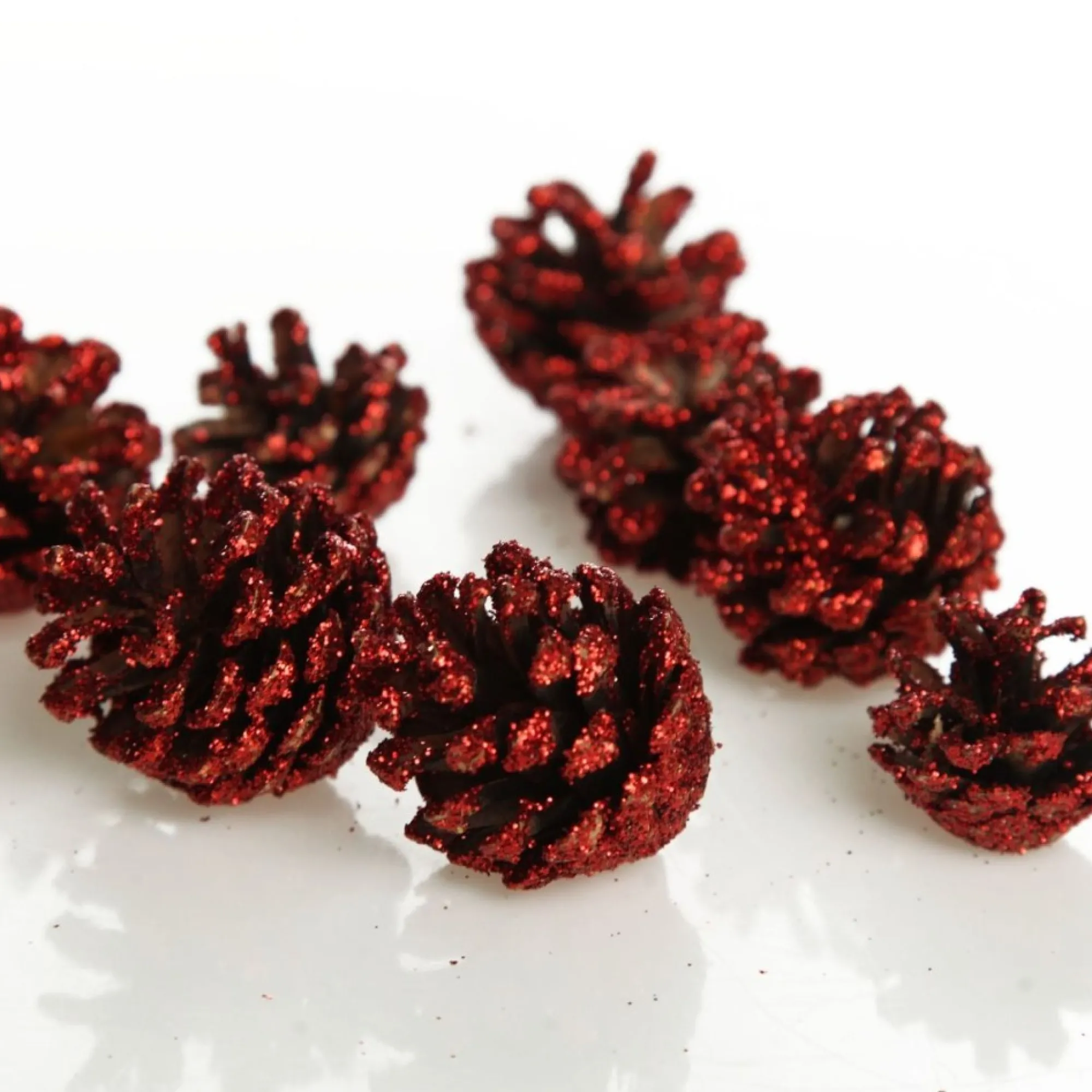 Mini Red Glitter Tipped Natural Pincones - Pack of 9 Cheap