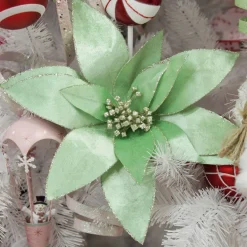 Mint Green Lily Flower Stem with Gold Glitter Trim Hot