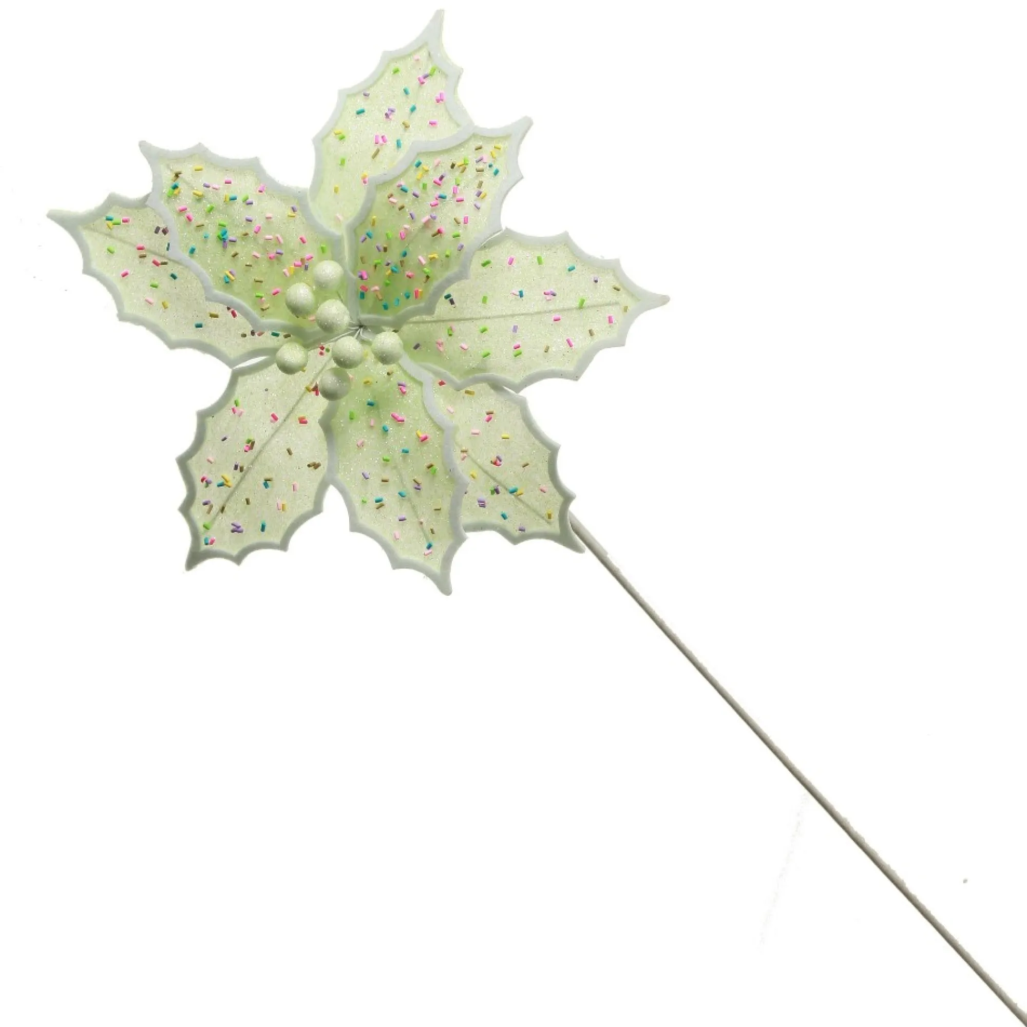 Mint Green Poinsettia Flower Stem with Multicoloured Sprinkles Fashion