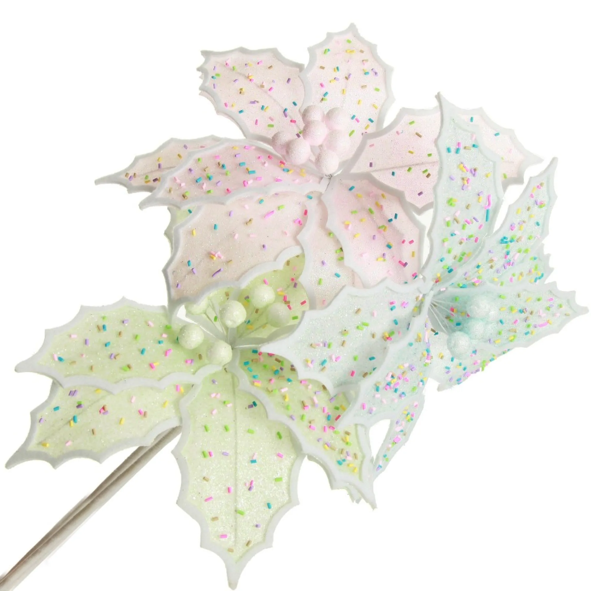 Mint Green Poinsettia Flower Stem with Multicoloured Sprinkles Fashion
