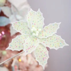 Mint Green Poinsettia Flower Stem with Multicoloured Sprinkles Fashion
