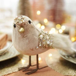 Mocha Velvet Beaded Standing Bird Cheap