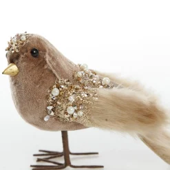 Mocha Velvet Beaded Standing Bird Cheap