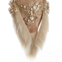 Mocha Velvet Beaded Standing Bird Cheap