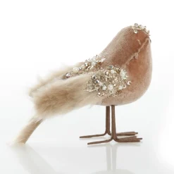 Mocha Velvet Beaded Standing Bird Cheap