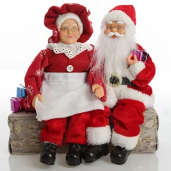 Mr & Mrs Claus with Presents Sitting on Log Christmas Ornament Flash Sale