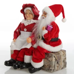 Mr & Mrs Claus with Presents Sitting on Log Christmas Ornament Flash Sale