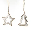 Natural and Silver Hollow Wood Star and Tree Decoration - Set of 2 Sale