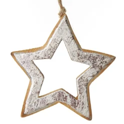 Natural and Silver Hollow Wood Star and Tree Decoration - Set of 2 Sale