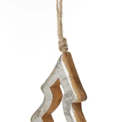 Natural and Silver Hollow Wood Star and Tree Decoration - Set of 2 Sale