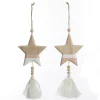 Natural and White Wooden Stars with Tassels Tree Decorations - Set of 2 Sale