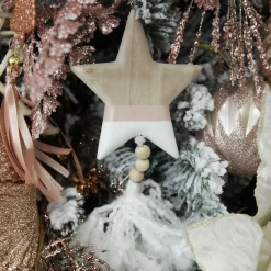 Natural and White Wooden Stars with Tassels Tree Decorations - Set of 2 Sale