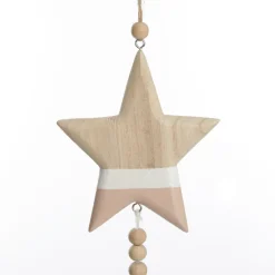 Natural and White Wooden Stars with Tassels Tree Decorations - Set of 2 Sale