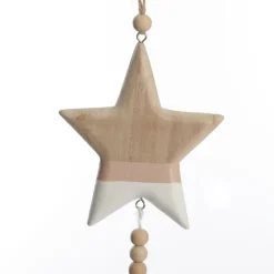Natural and White Wooden Stars with Tassels Tree Decorations - Set of 2 Sale