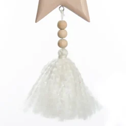 Natural and White Wooden Stars with Tassels Tree Decorations - Set of 2 Sale