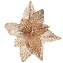 Natural Burlap Poinsettia Flower Clip with Beads Outlet