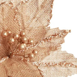 Natural Burlap Poinsettia Flower Clip with Beads Outlet