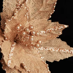 Natural Burlap Poinsettia Flower Clip with Beads Outlet