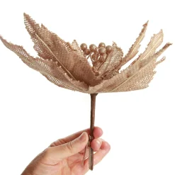 Natural Burlap Poinsettia Flower Clip with Beads Outlet