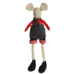 Natural Calico Fabric Boy Mouse with Grey Overalls and Stripey Legs Flash Sale