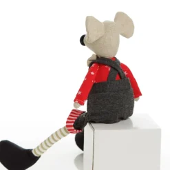 Natural Calico Fabric Boy Mouse with Grey Overalls and Stripey Legs Flash Sale