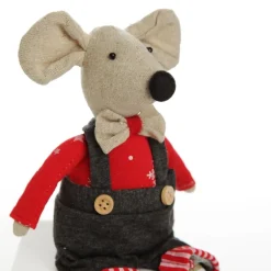 Natural Calico Fabric Boy Mouse with Grey Overalls and Stripey Legs Flash Sale