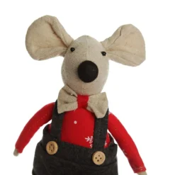 Natural Calico Fabric Boy Mouse with Grey Overalls and Stripey Legs Flash Sale