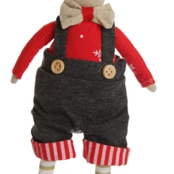 Natural Calico Fabric Boy Mouse with Grey Overalls and Stripey Legs Flash Sale