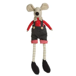 Natural Calico Fabric Boy Mouse with Grey Overalls and Stripey Legs Flash Sale