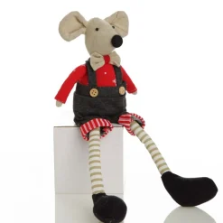 Natural Calico Fabric Boy Mouse with Grey Overalls and Stripey Legs Flash Sale