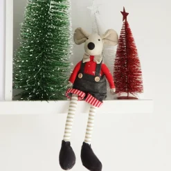 Natural Calico Fabric Boy Mouse with Grey Overalls and Stripey Legs Flash Sale