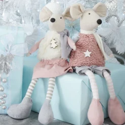 Natural Calico Fabric Boy Mouse Grey and Pink Cheap