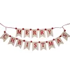 Natural Linen and Red Merry Christmas Bunting with Pom Poms Fashion