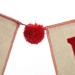 Natural Linen and Red Merry Christmas Bunting with Pom Poms Fashion