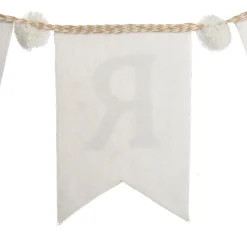 Natural Linen and White Merry Christmas Bunting with Pom Poms Flash Sale