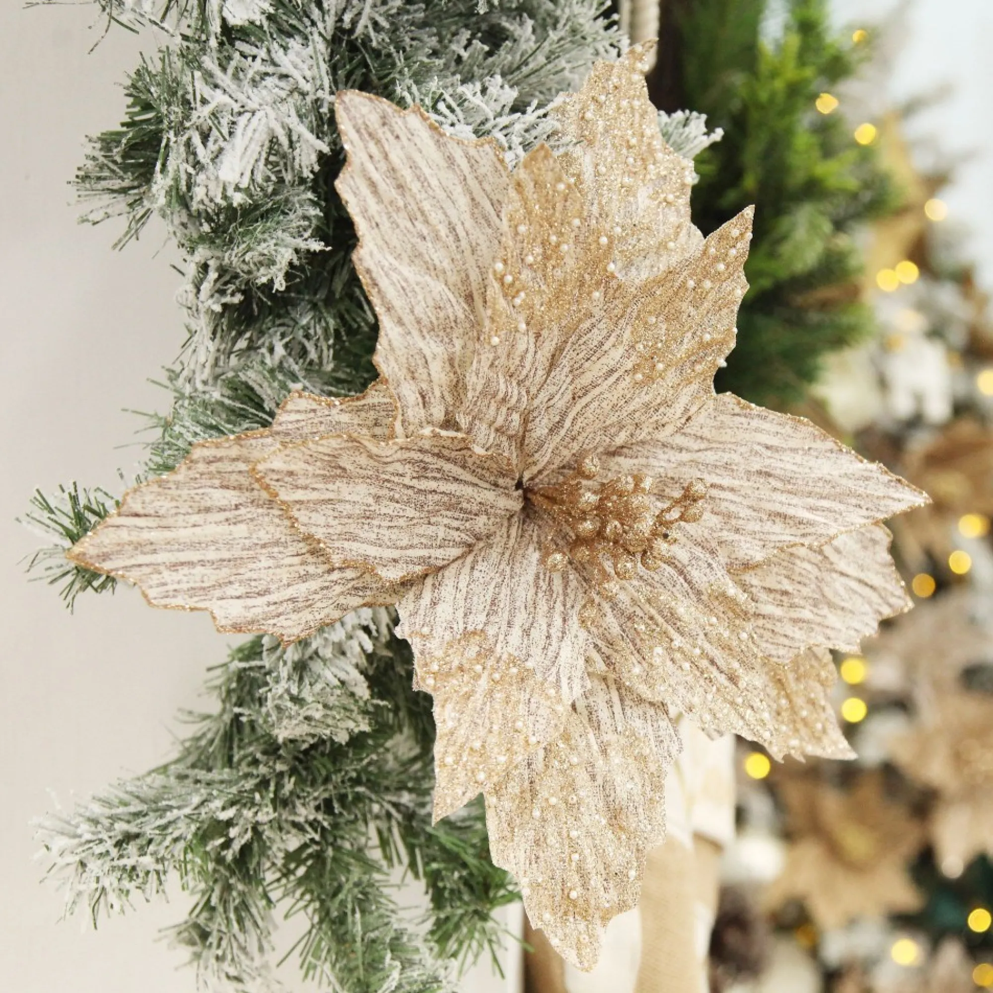 Natural Poinsettia Flower Clip with Glitter Tips Store