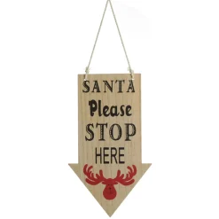 Natural Wood Santa Please Stop Here Arrow Sign - Red Reindeer Online