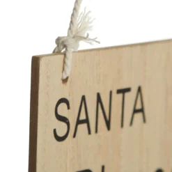 Natural Wood Santa Please Stop Here Arrow Sign - Santa Face Fashion