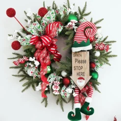 Natural Wood Santa Please Stop Here Arrow Sign - Santa Face Fashion