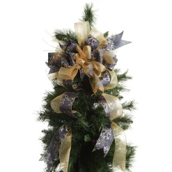 Navy and Gold Glitter Deluxe Tree Topper Bow with Streamers Cheap