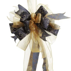 Navy and Gold Glitter Deluxe Tree Topper Bow with Streamers Cheap