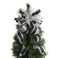 Navy Blue and Silver Deluxe Tree Topper Bow with Streamers Fashion