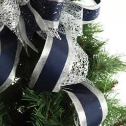 Navy Blue and Silver Deluxe Tree Topper Bow with Streamers Fashion
