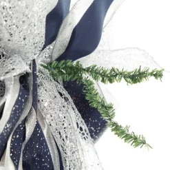 Navy Blue and Silver Deluxe Tree Topper Bow with Streamers Fashion
