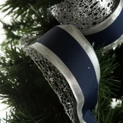 Navy Blue and Silver Deluxe Tree Topper Bow with Streamers Fashion