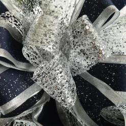 Navy Blue and Silver Deluxe Tree Topper Bow with Streamers Fashion
