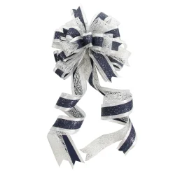 Navy Blue and Silver Deluxe Tree Topper Bow with Streamers Fashion